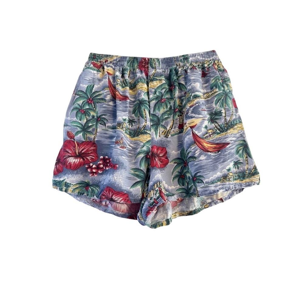 Vintage Liz & Co Tropical Hawaiian Shorts Medium Rayon Hibiscus Palm Tree Women
